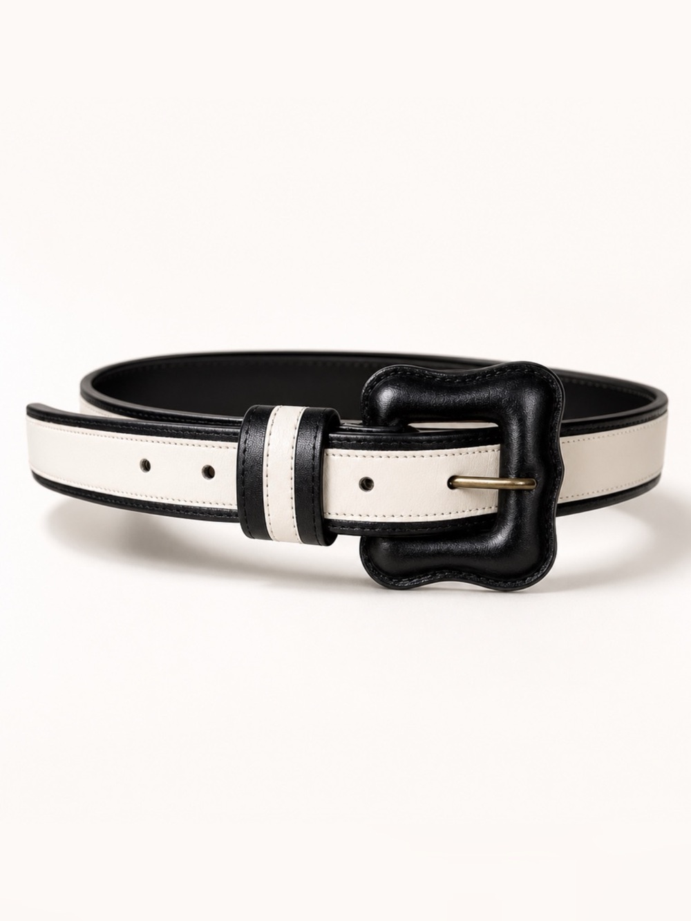 Sandy Duftler Designs 1” Leather Two-Tone Belt,Black/White, Padded Buckle, S,EUC